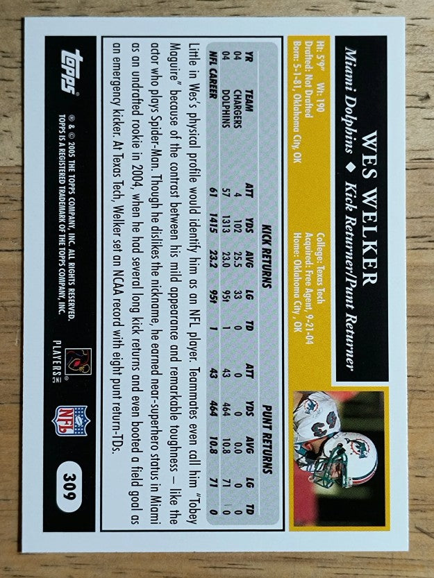 2005 Topps #309 Wes Welker