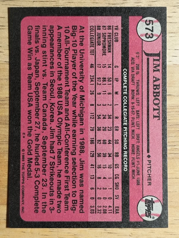 1989 Topps #573 Jim Abbott FDP RC