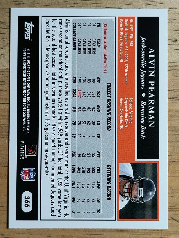 2005 Topps #366 Alvin Pearman RC