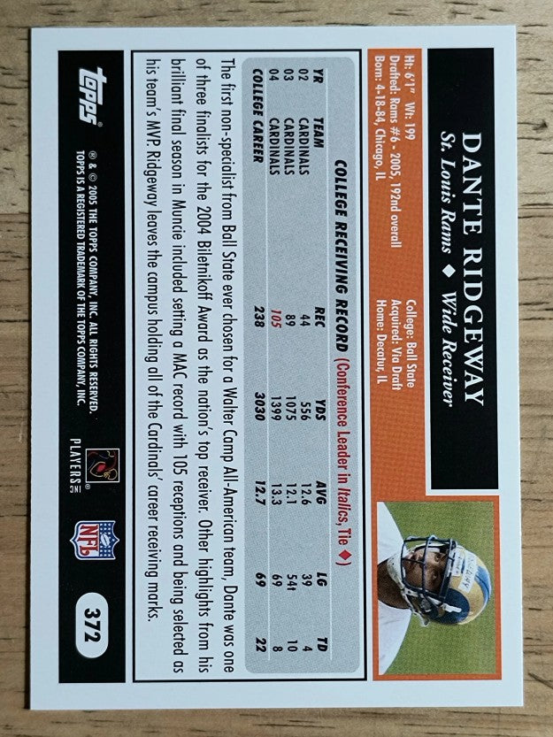 2005 Topps #372 Dante Ridgeway RC
