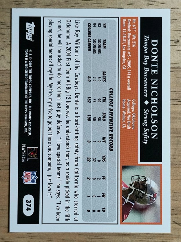 2005 Topps #374 Donte Nicholson RC