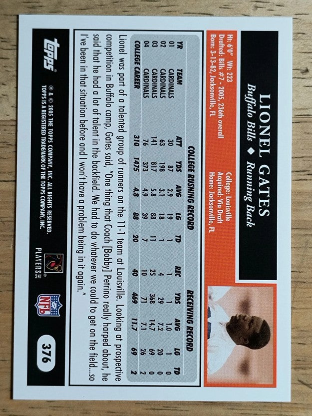 2005 Topps #376 Lionel Gates RC