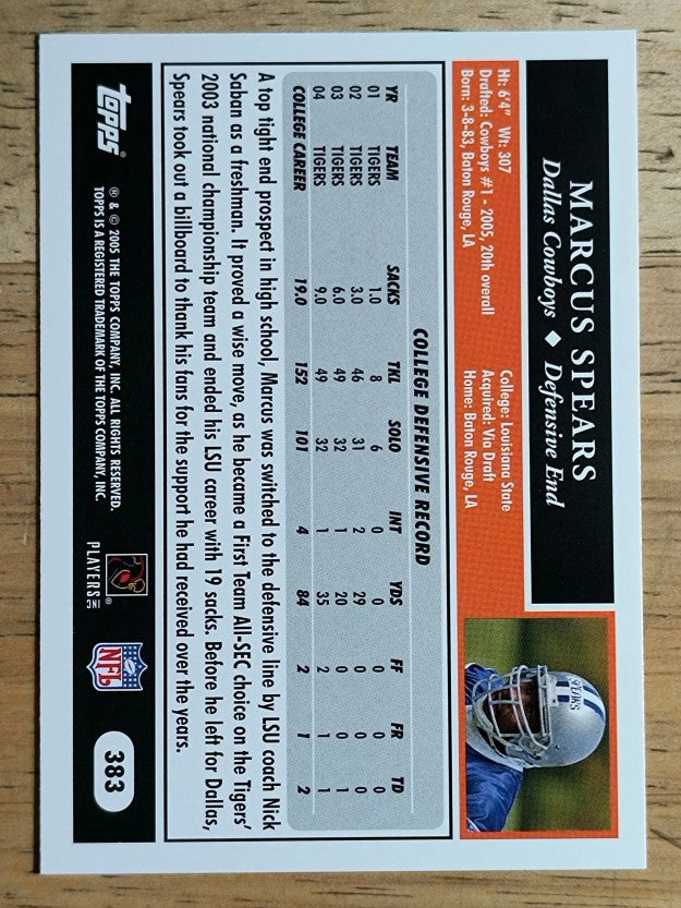 2005 Topps #383 Marcus Spears RC