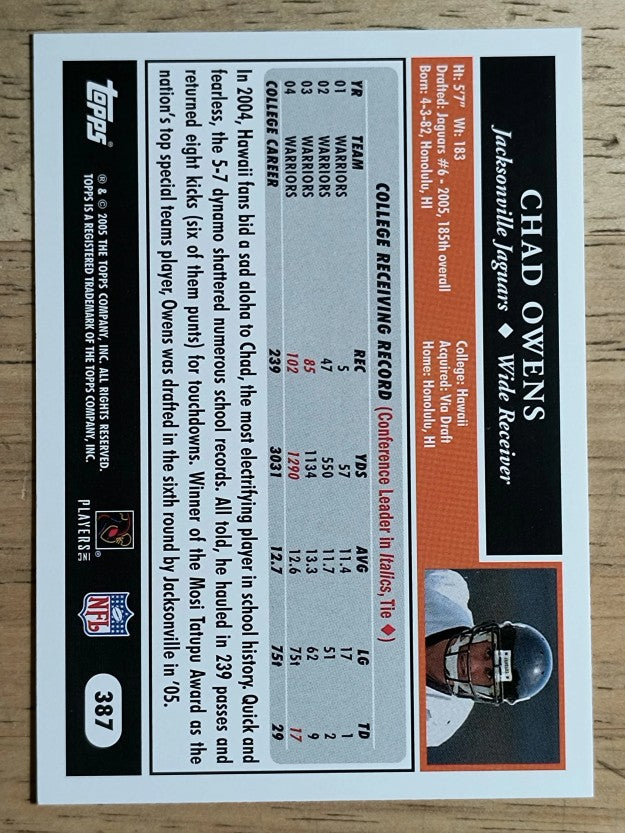 2005 Topps #387 Chad Owens RC