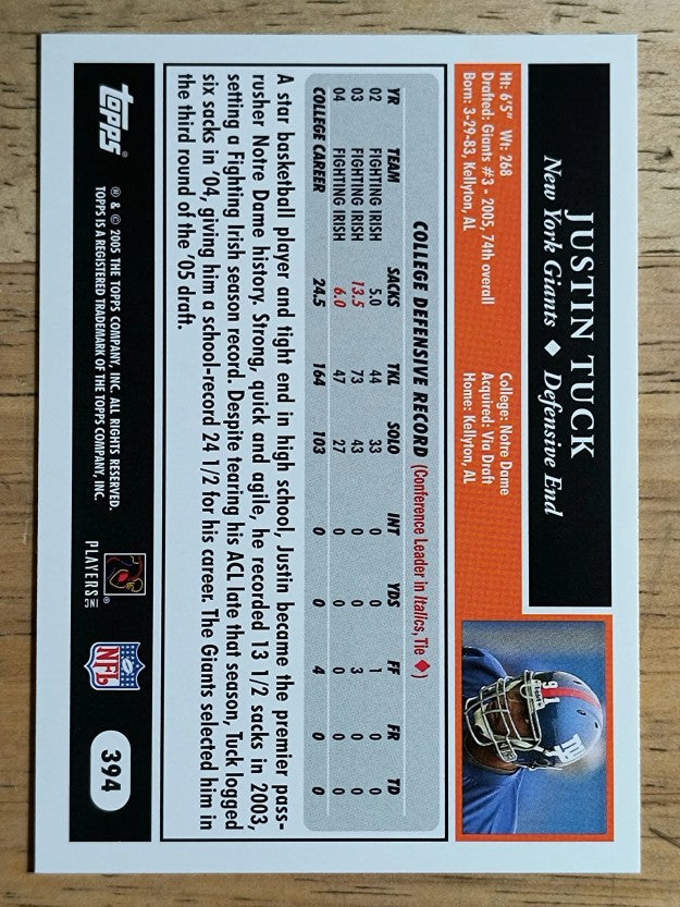2005 Topps #394 Justin Tuck RC