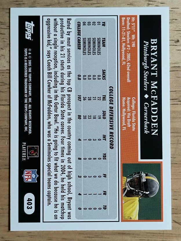 2005 Topps #403 Bryant McFadden RC
