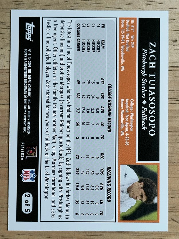 2005 Topps Rookie Bonus Super Bowl #2 Zach Tuiasosopo