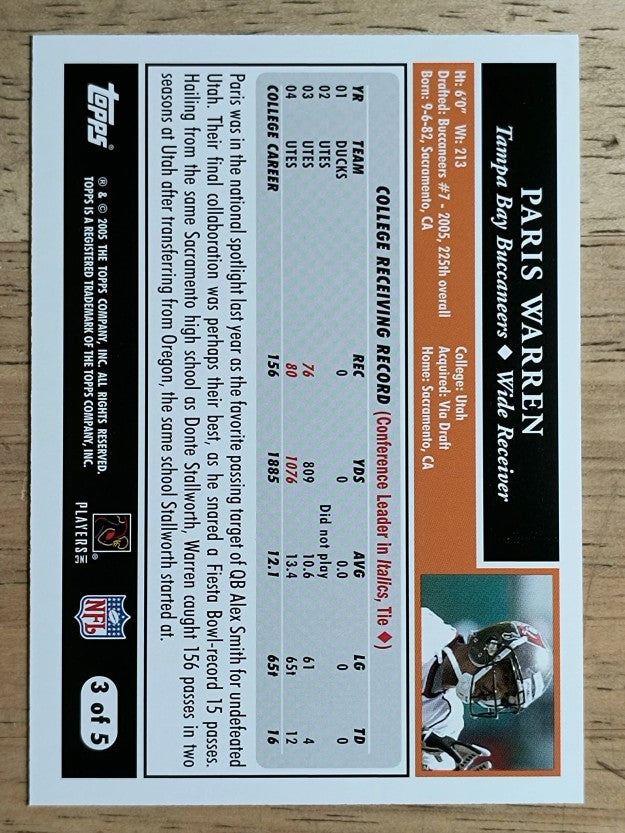 2005 Topps Rookie Bonus Super Bowl #3 Paris Warren
