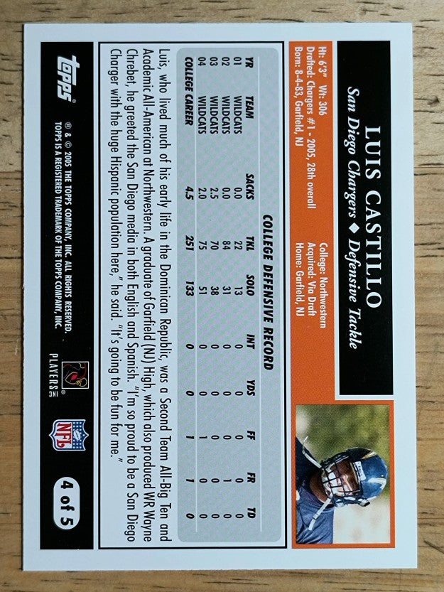 2005 Topps Rookie Bonus Super Bowl #4 Luis Castillo
