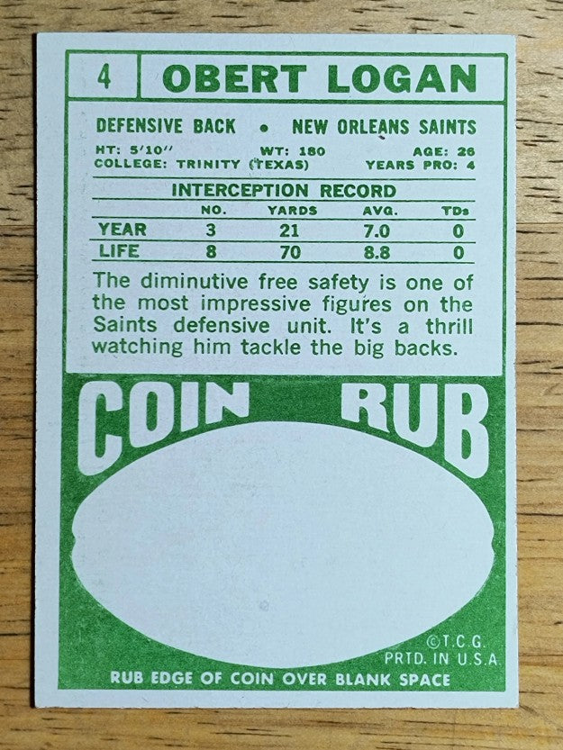 1968 Topps #4 Obert Logan (EXMT)