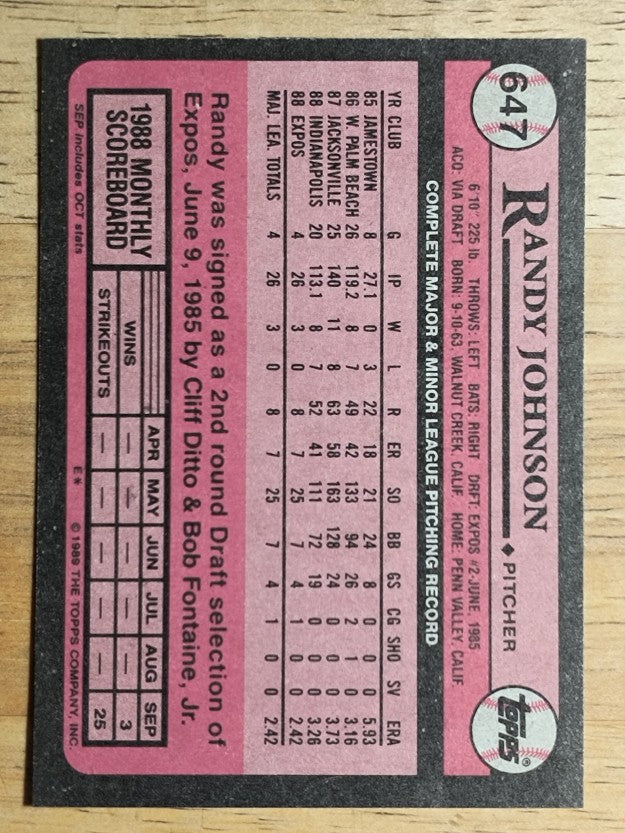 1989 Topps #647 Randy Johnson RC