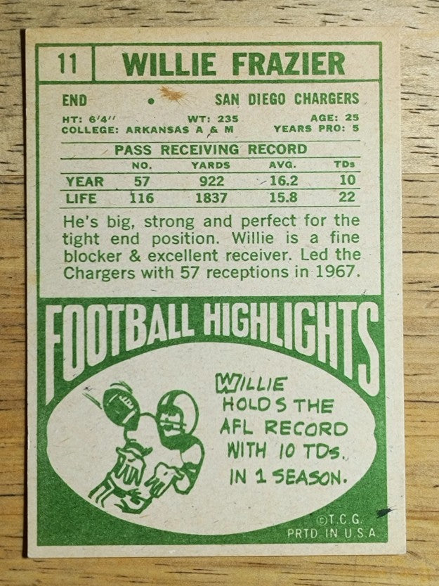 1968 Topps #11 Willie Frazier (EXMT)