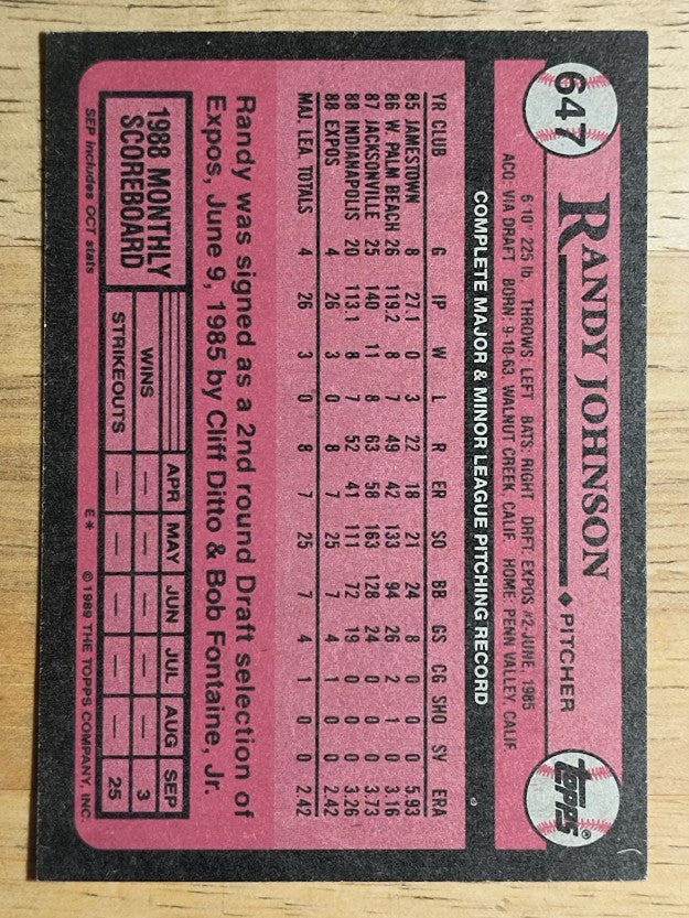 1989 Topps #647 Randy Johnson RC