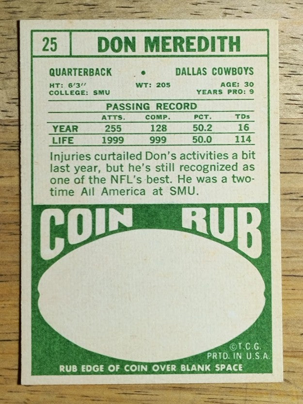 1968 Topps #25 Don Meredith (NM)