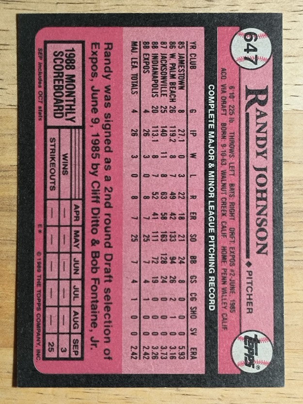 1989 Topps #647 Randy Johnson RC