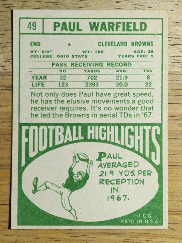 1968 Topps #49 Paul Warfield (EXMT)