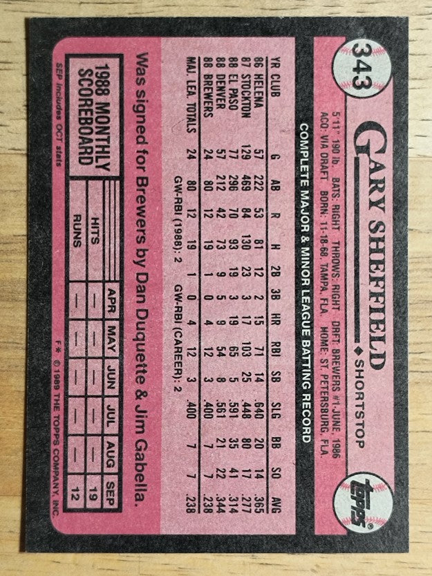 1989 Topps #343 Gary Sheffield FS RC