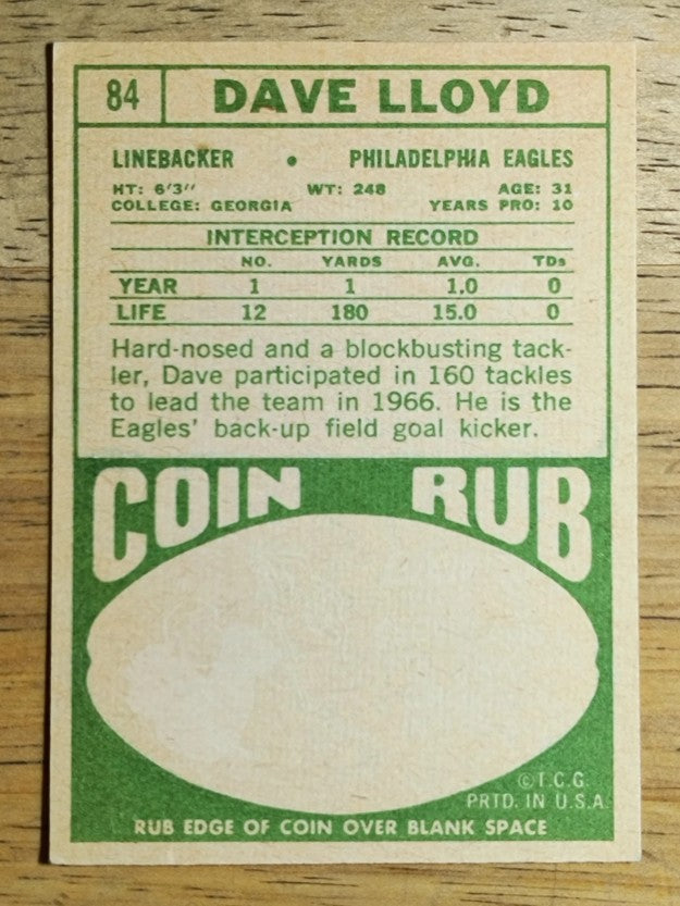 1968 Topps #84 Dave Lloyd (VGEX)