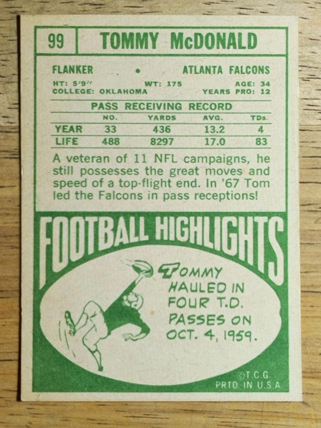 1968 Topps #99 Tommy McDonald (EX)