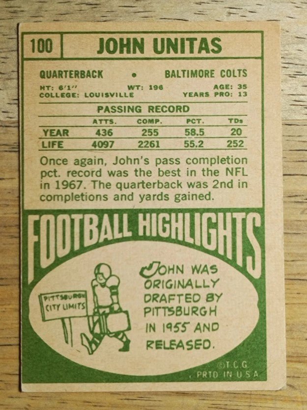 1968 Topps #100 Johnny Unitas (VGEX)