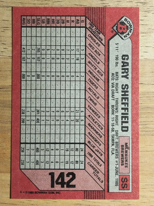 1989 Bowman #142 Gary Sheffield RC