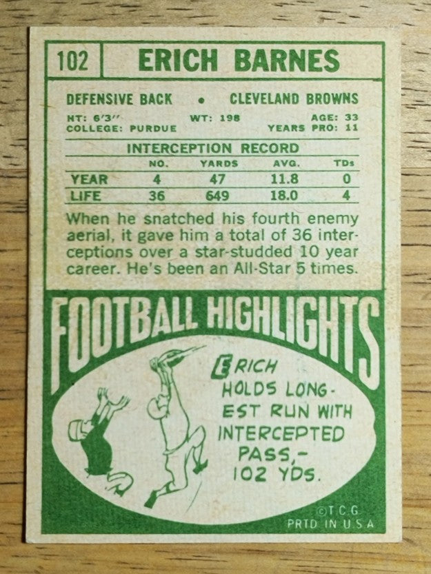 1968 Topps #102 Erich Barnes (EX)