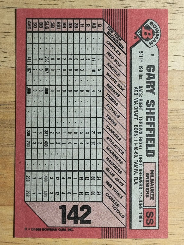 1989 Bowman #142 Gary Sheffield RC