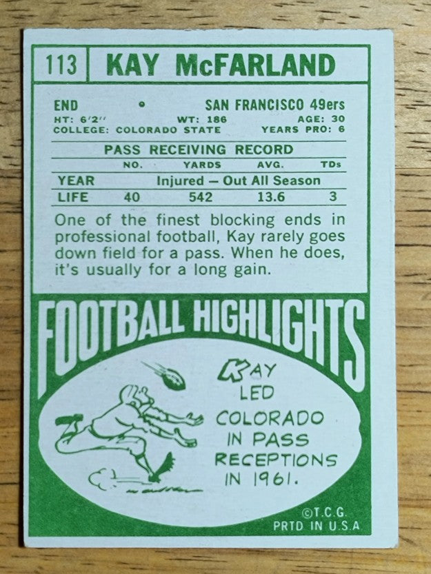 1968 Topps #113 Kay McFarland RC (EXMT)