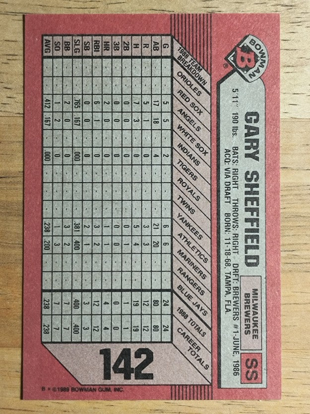 1989 Bowman #142 Gary Sheffield RC