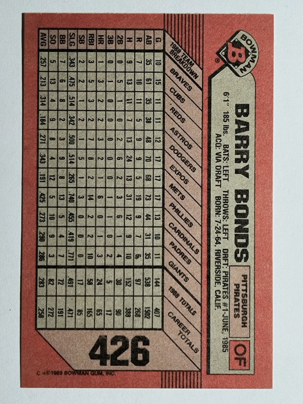 1989 Bowman #426 Barry Bonds
