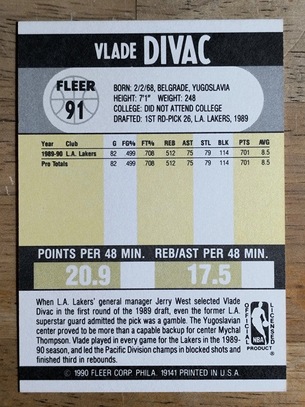 1990-91 Fleer #91 Vlade Divac RC