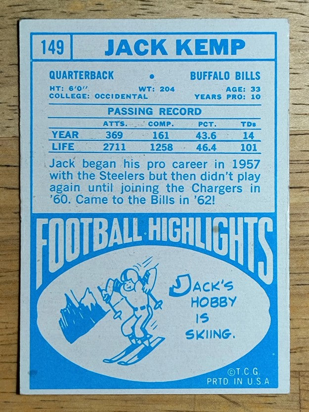 1968 Topps #149 Jack Kemp (EX)