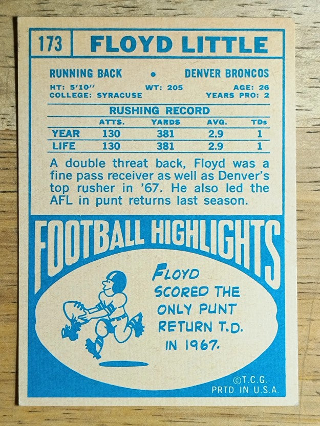 1968 Topps #173 Floyd Little RC (EXMT)