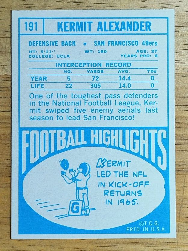 1968 Topps #191 Kermit Alexander (EXMT)