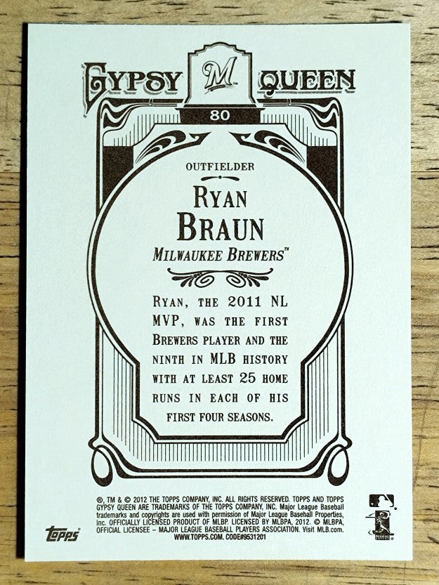 2012 Topps Gypsy Queen #80A Ryan Braun