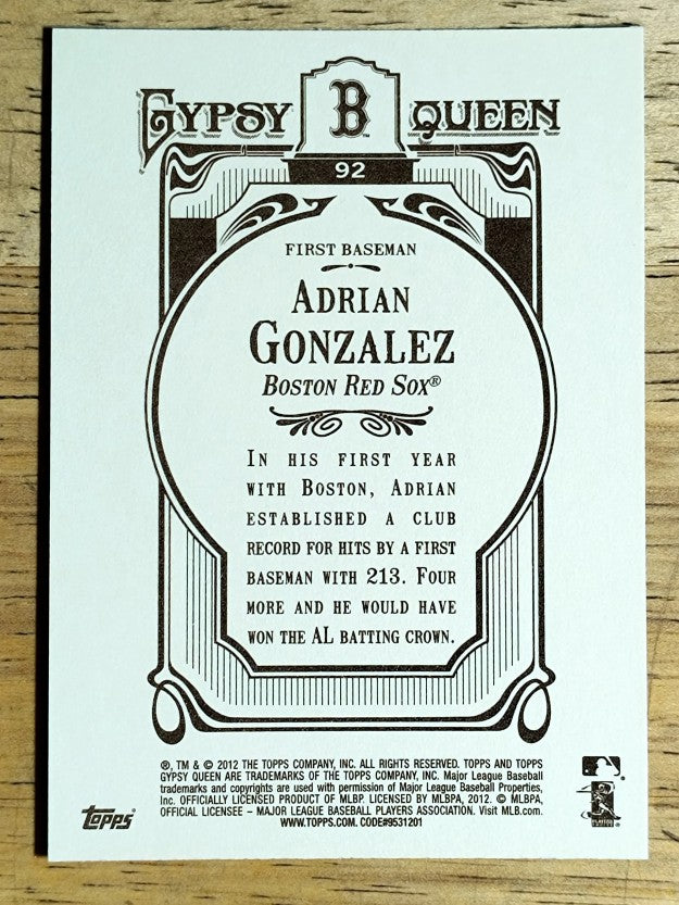 2012 Topps Gypsy Queen #92 Adrian Gonzalez