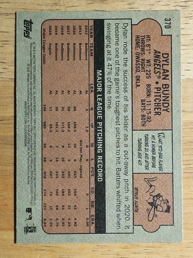 2021 Topps Heritage #370 Dylan Bundy