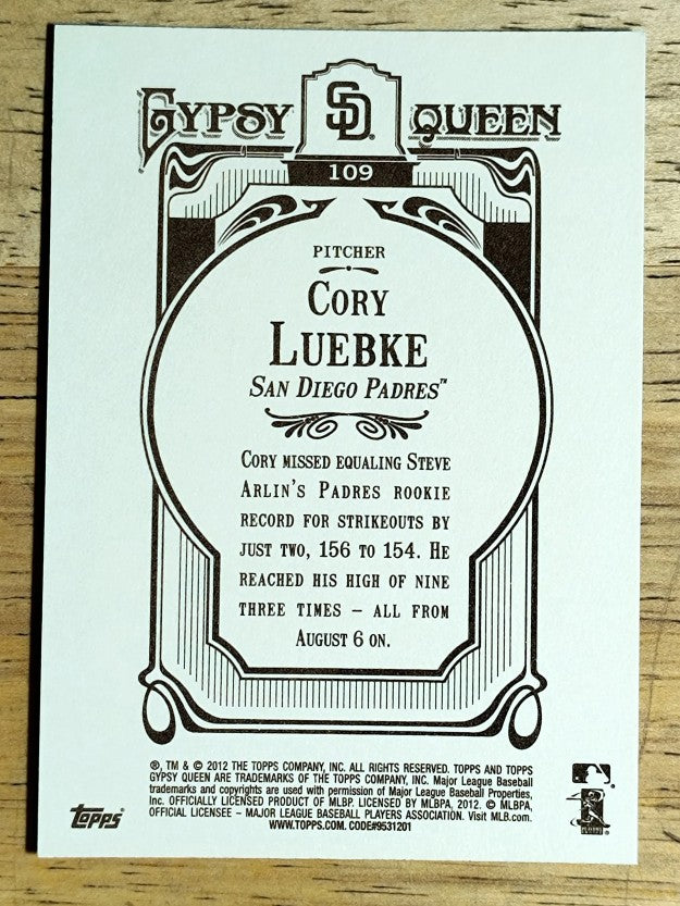 2012 Topps Gypsy Queen #109 Cory Luebke