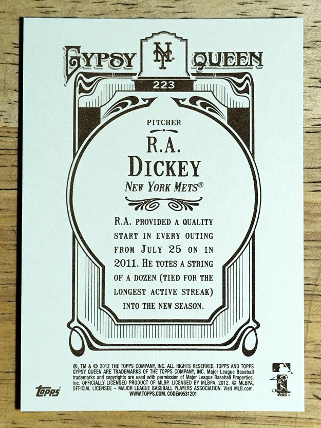 2012 Topps Gypsy Queen #223 R.A. Dickey