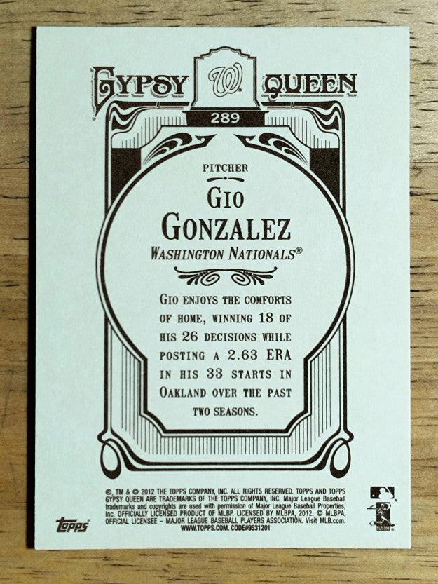 2012 Topps Gypsy Queen #289 Gio Gonzalez