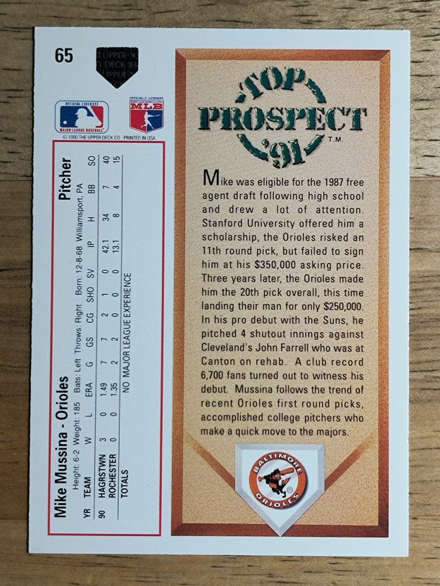 1991 Upper Deck #65 Mike Mussina RC