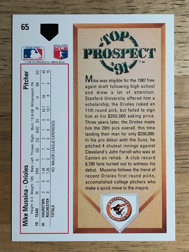 1991 Upper Deck #65 Mike Mussina RC