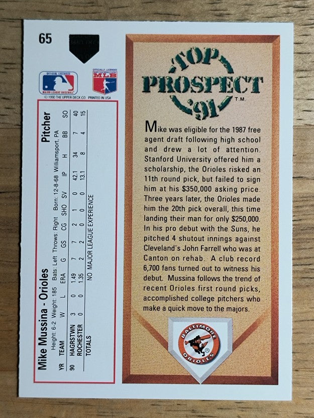 1991 Upper Deck #65 Mike Mussina RC