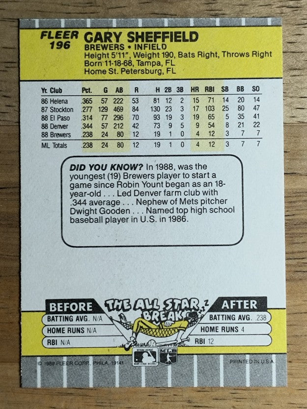 1989 Fleer #196 Gary Sheffield RC