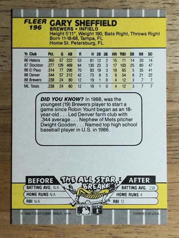 1989 Fleer #196 Gary Sheffield RC