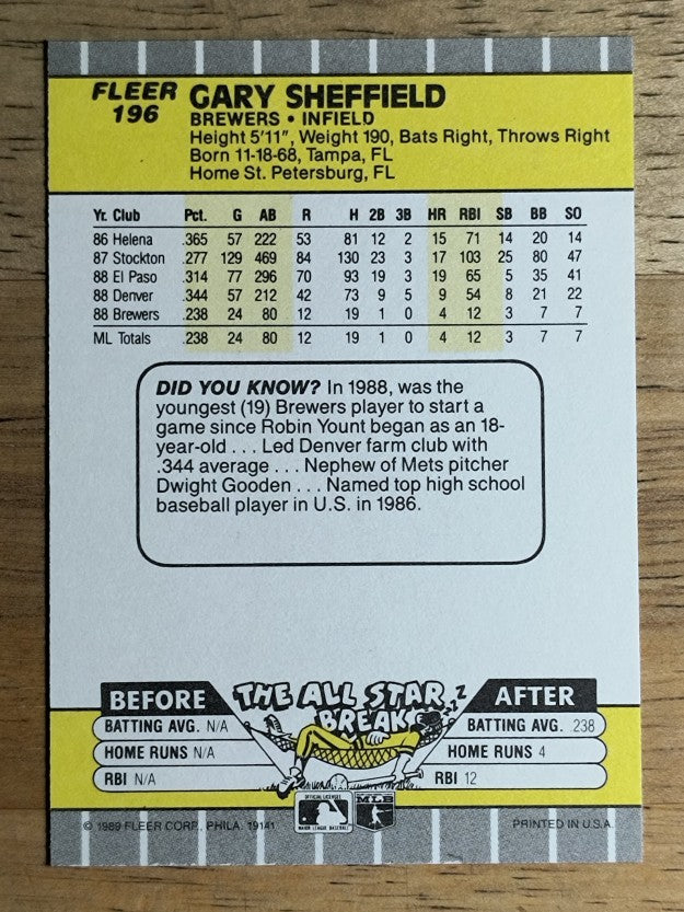 1989 Fleer #196 Gary Sheffield RC