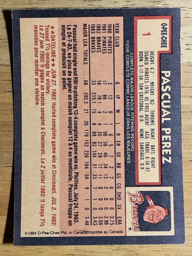 1984 O-Pee-Chee #1 Pascual Perez