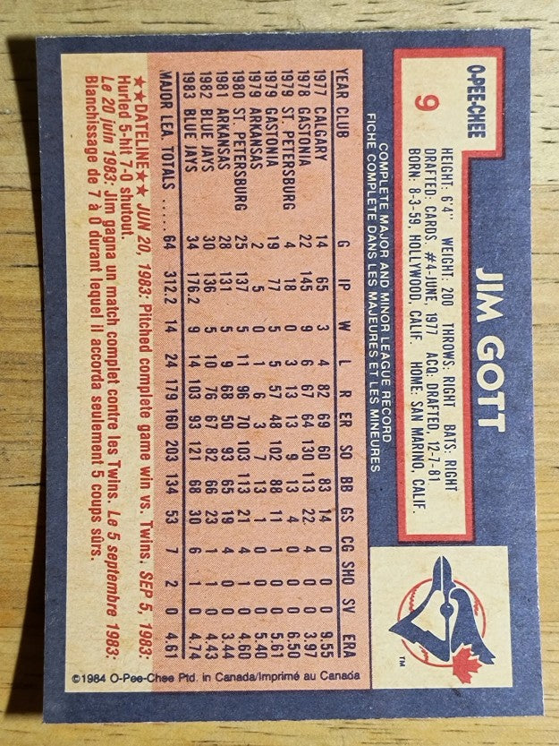 1984 O-Pee-Chee #9 Jim Gott