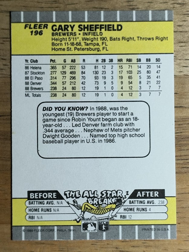 1989 Fleer #196 Gary Sheffield RC