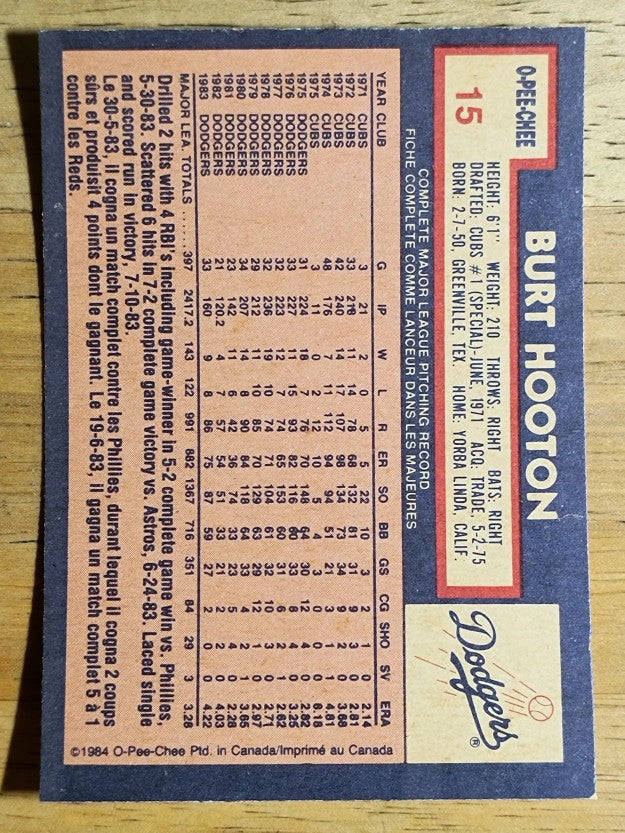 1984 O-Pee-Chee #15 Burt Hooton